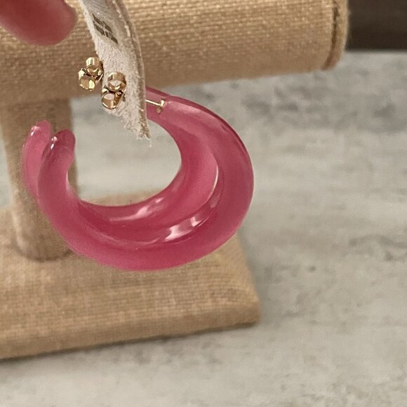 NWT Anthropologie Pink Cat's Eye Stone Pierced Hoop Earrings 1.70" Diameter - Picture 6 of 8